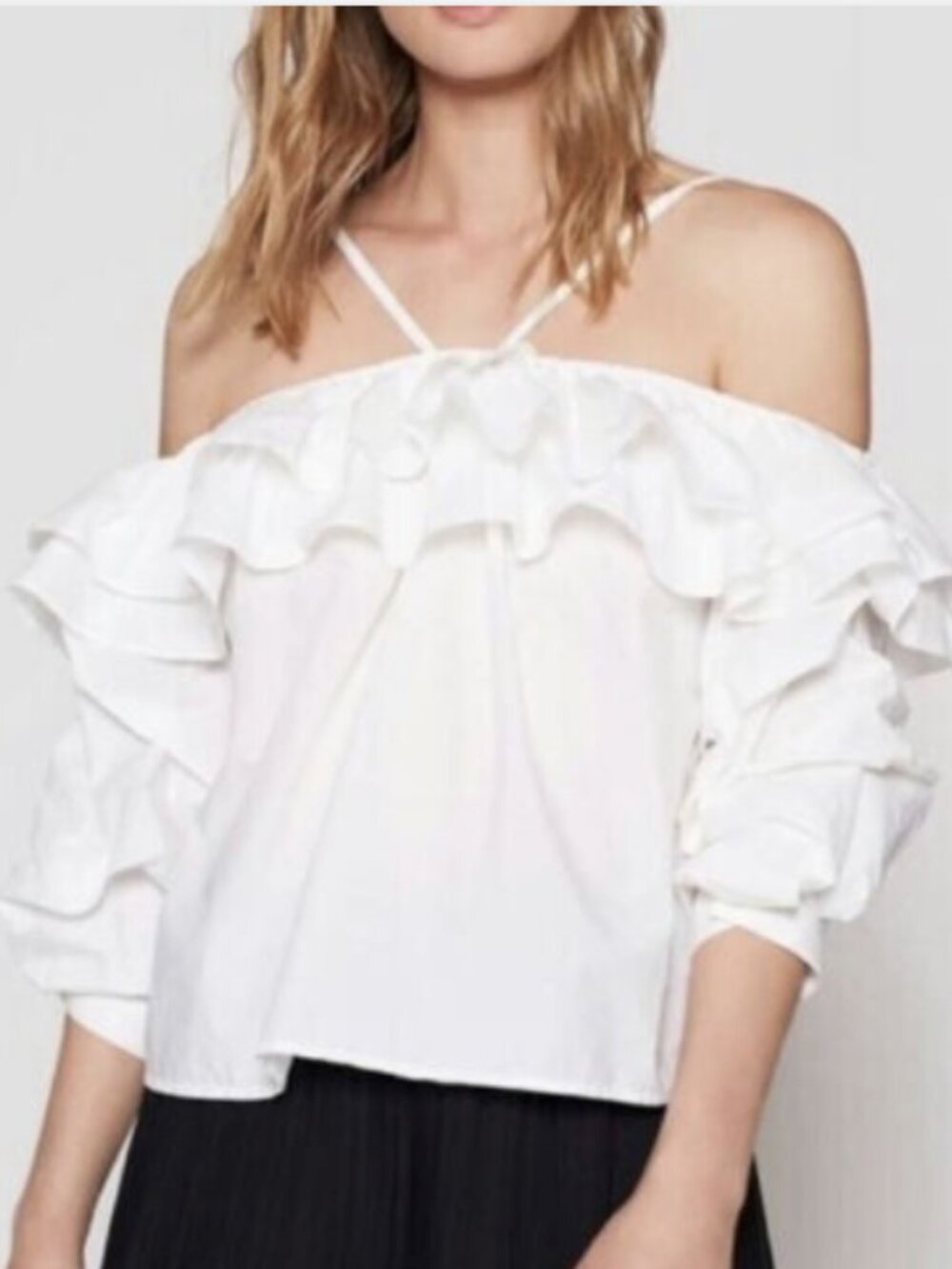 Joie Econa White Ruffle Halter Blouse XS Off Shoulder Boho Top 100% Cotton